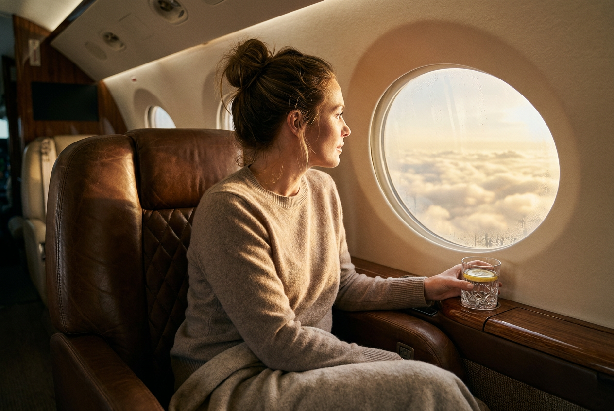High-quality private jet interior photo generated by Lyvoriia's AI youtube photo generator.