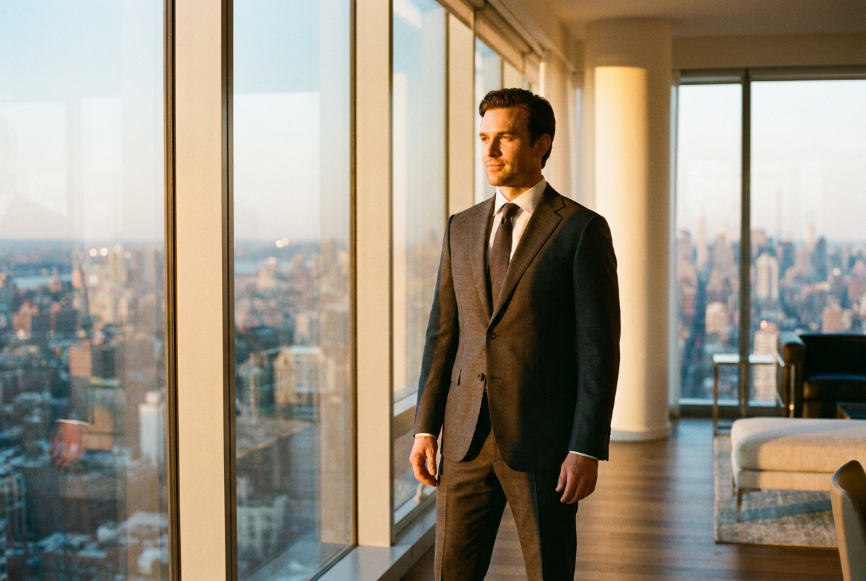 A realistic 4K AI photo of a man in a luxury penthouse generated by the Lyvoriia ai realistic photo generator.