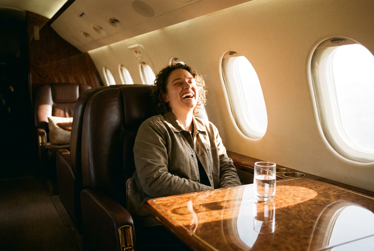 Photoreal private jet lifestyle interior generated with Lyvoriia AI.