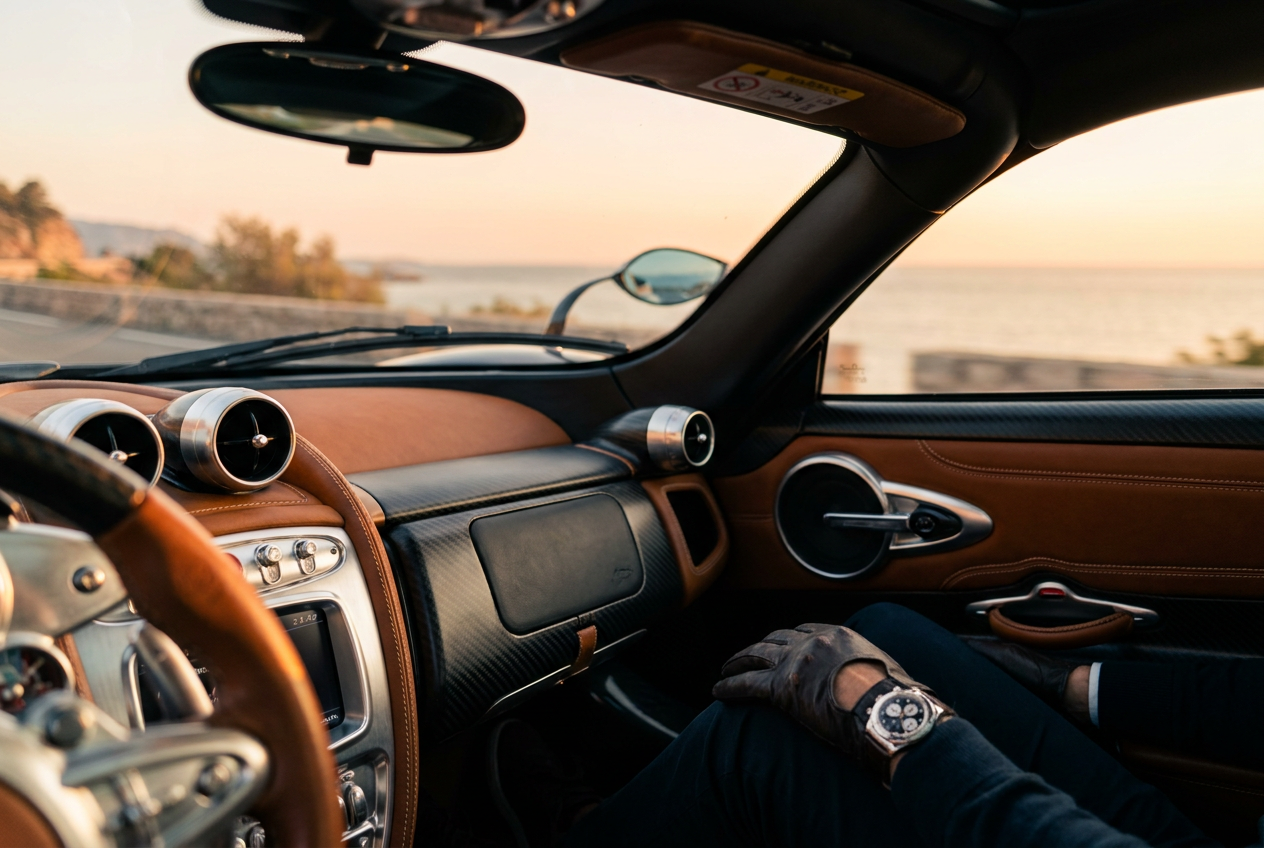 Detailed interior view of a luxury car generated with Lyvoriia ai supercar photos technology.