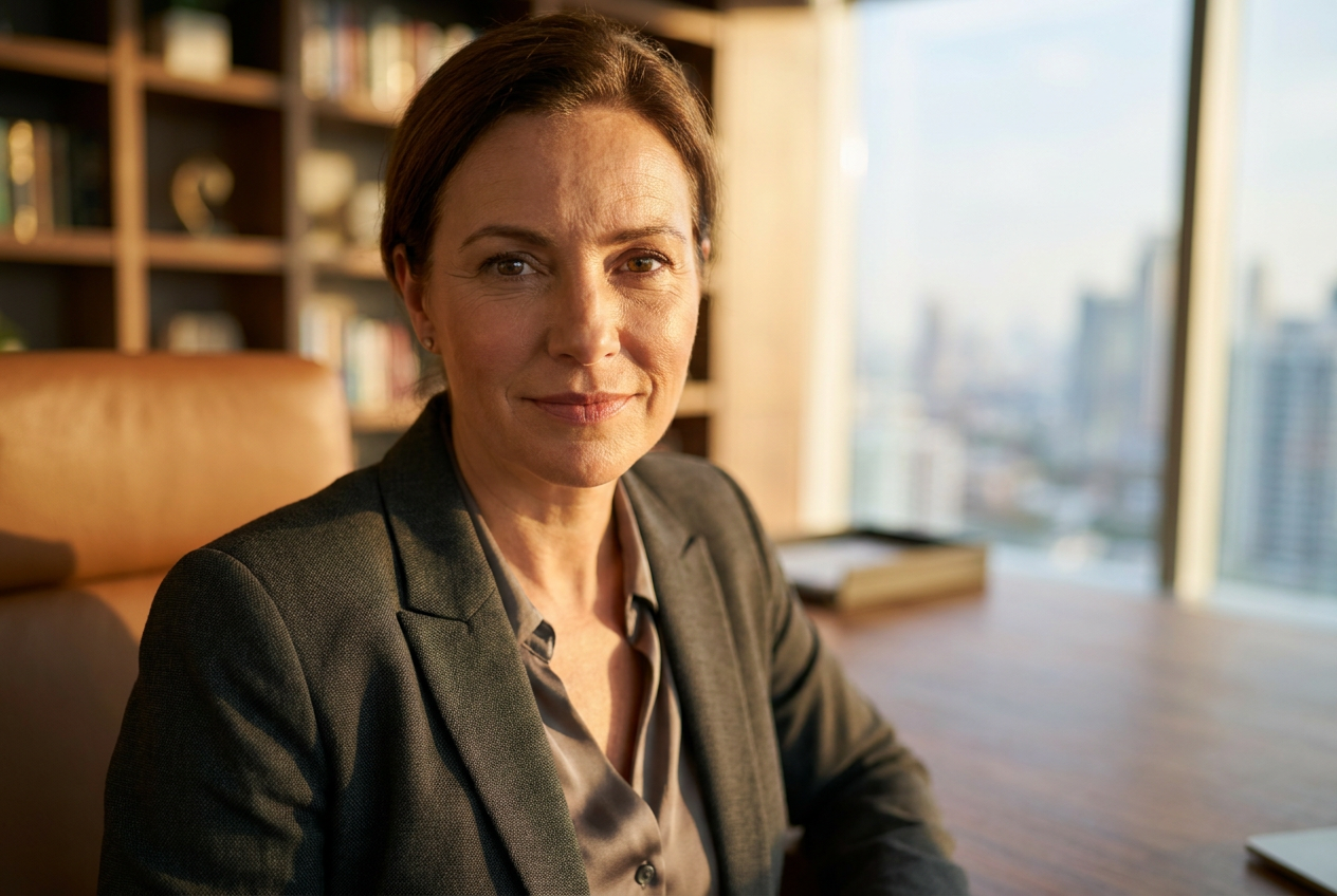Realistic professional portrait of a woman in an office setting generated by Lyvoriia ai headshot generator.