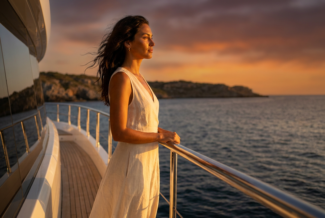 A high-fidelity 4K yacht lifestyle photo created using the Lyvoriia AI photoshoot generator.