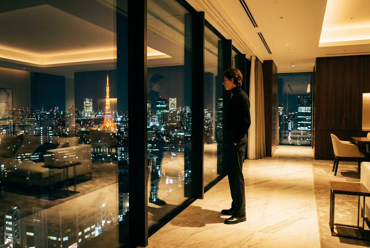 A hyper-realistic 4K penthouse skyline photo generated by Lyvoriia showing luxury city vibes.