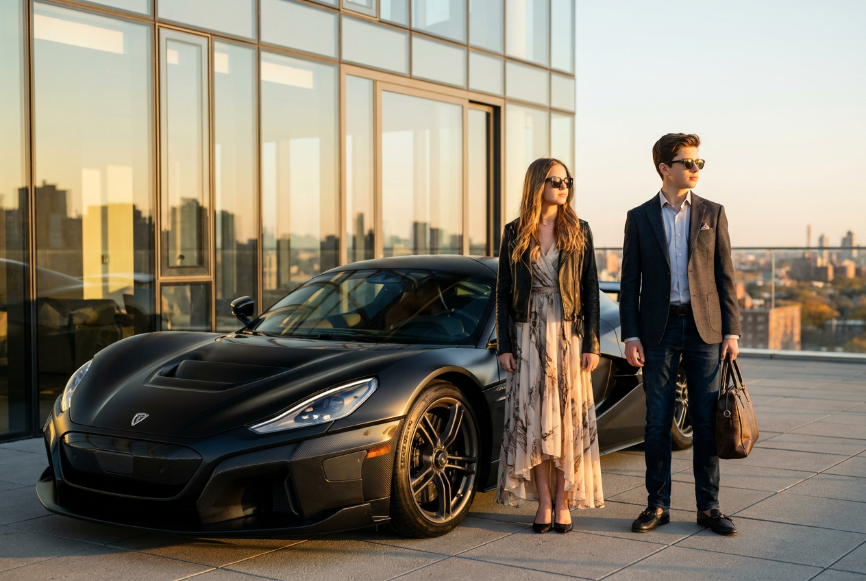 A luxury hypercar lifestyle photo with a companion, generated by Lyvoriia AI.